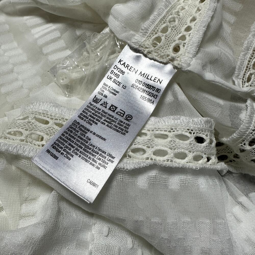 Karen Millen The Atelier Silk Lace Up Prairie Boho Cream Sheer Dress Sz 6 - Picture 3 of 10